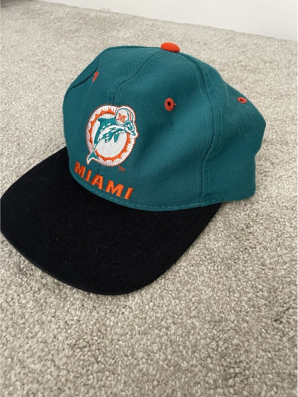 Vintage Miami Dolphins Snapback Hat Cap 90s NFL Football Black Bill Rare